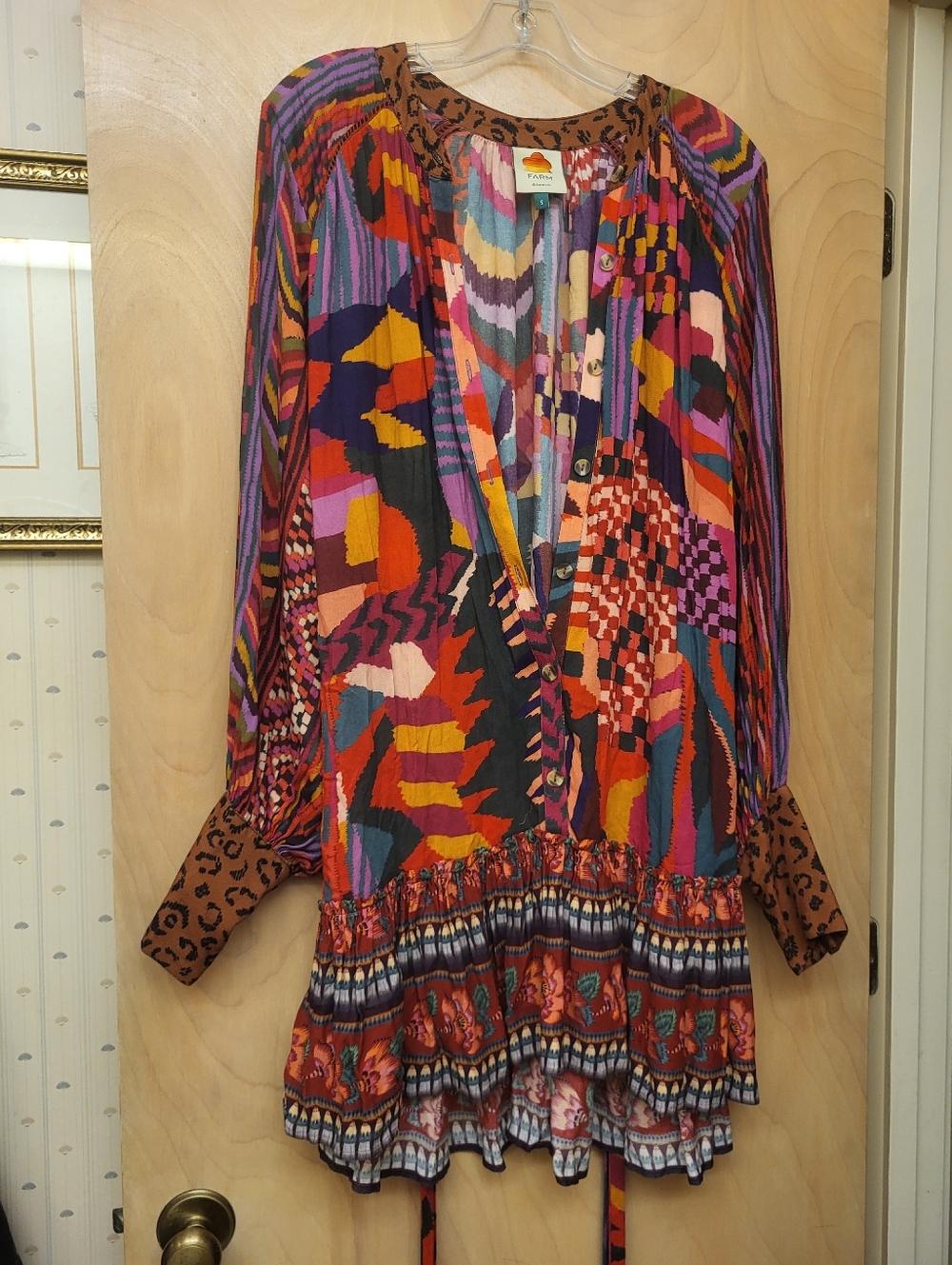 Farm Rio Mixed Abstract Patches Pattern Midi Dress Sz S - Picture 3 of 11